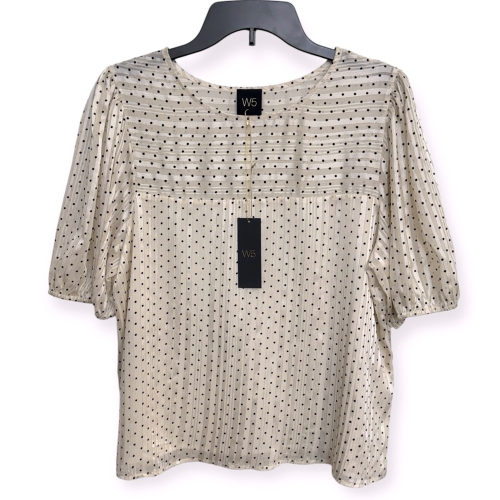 Anthropologie Cream and Black Polka Dot Blouse